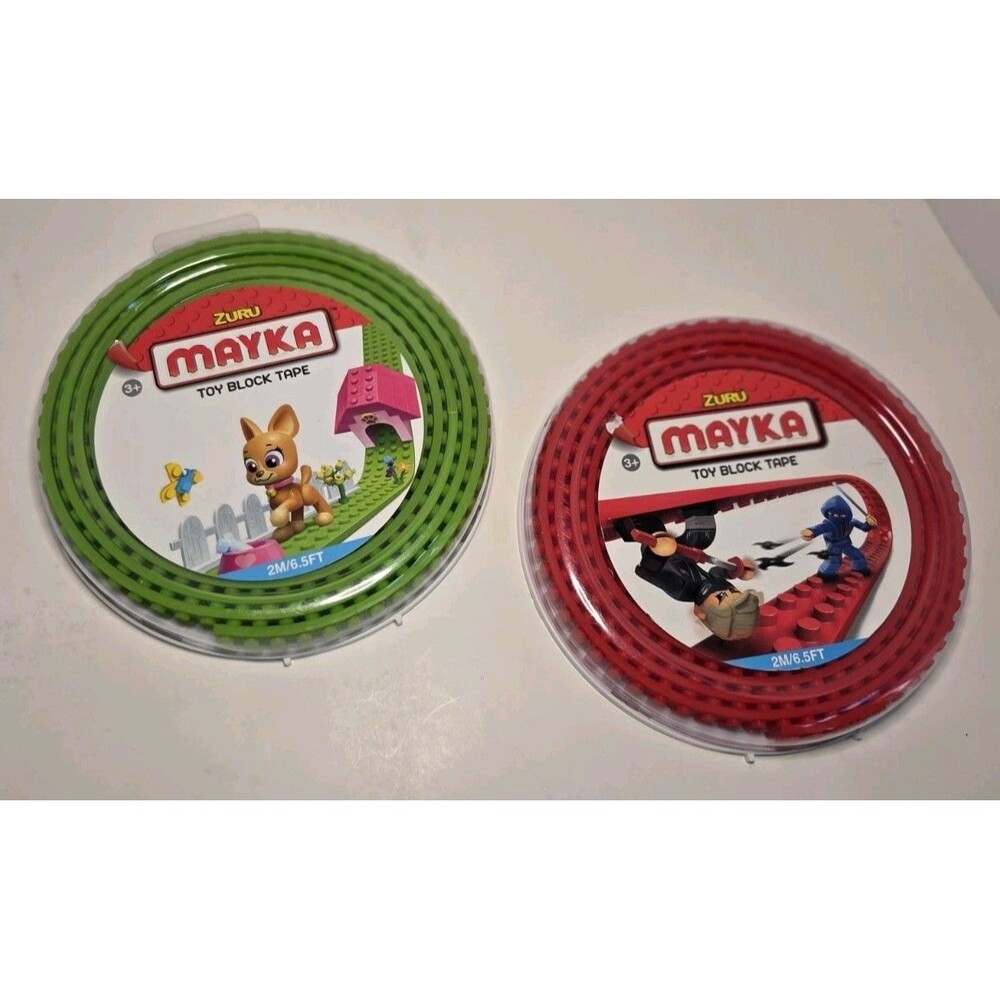 ZURU Mayka - 2 PC, 1 GREEN 1 RED, 6.5 Feet - 4 Stud - Toy Block Tape *BRAND NEW!